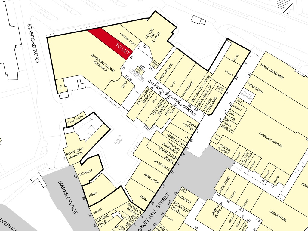 Unit 14, Cannock Shopping Centre, Cannock, Staffordshire, WS11 1WS