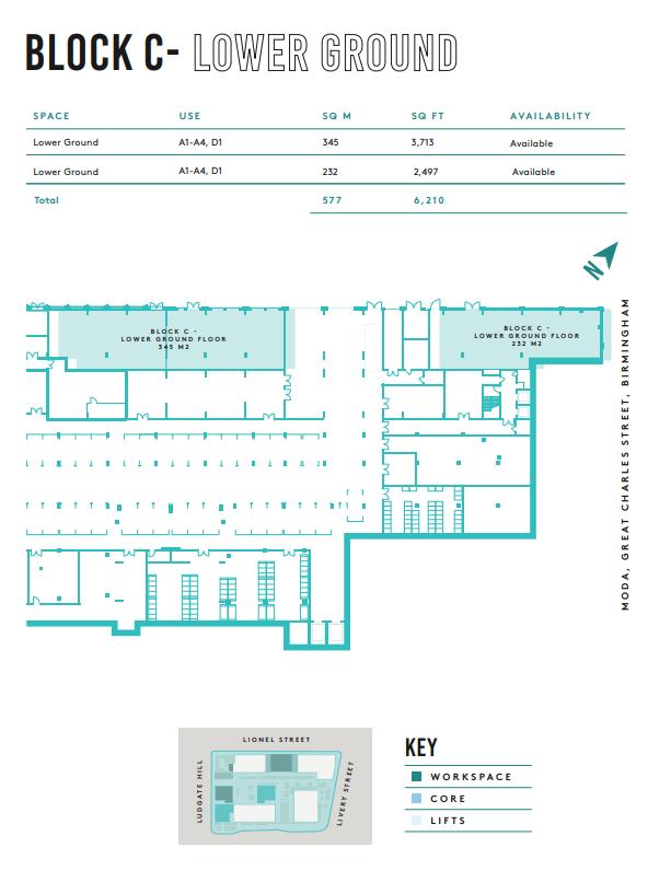 Block C - Lower Ground, Moda, Great Charles Street, Birmingham, B3 2BJ